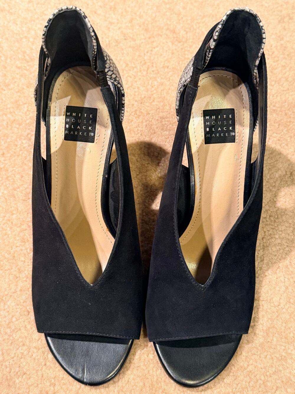 White House Black Market Women's Black Suede Snakeskin Stiletto Heels Size 6.5